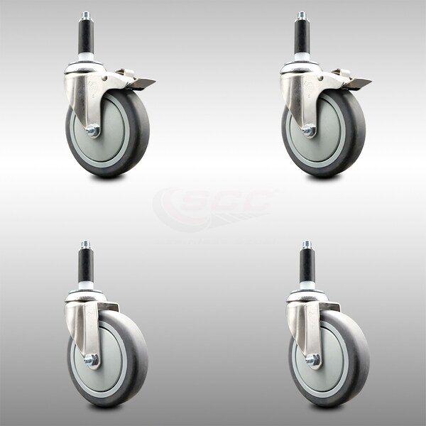 Service Caster 5 Inch 316SS Thermoplastic Rubber Swivel 7/8 Inch Stem Caster Lock Brake, 2PK SCC-SS316TTLEX20S514-TPRB-2-S-2-78 - main